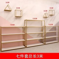 鞋店鞋架服装店展示架包包架落地式金色鞋包架创意组合多层置物架 七件套总长3M