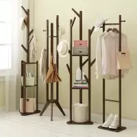 森美人简易衣帽架实木卧室落地挂衣架柜子衣服包置用简约现代收纳架