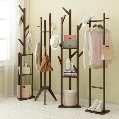 森美人简易衣帽架实木卧室落地挂衣架柜子衣服包置用简约现代收纳架