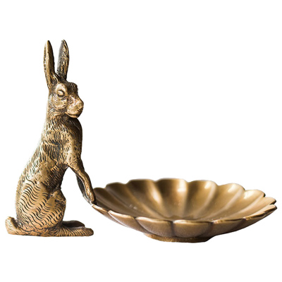 家柏饰(CORATED)印度铜摆件兔子花盘 桌面装饰摆放收纳盘