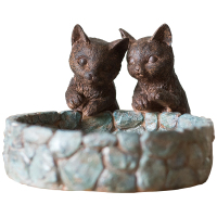 家柏饰(CORATED)石边 猫咪和羊装饰树脂摆件 花盆花器鱼缸收纳田园乡村