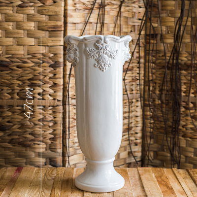 家柏饰(CORATED)法式经典柱盆花器花瓶花盆陶瓷釉下彩装饰摆件复古白瓷 柱瓶(大)
