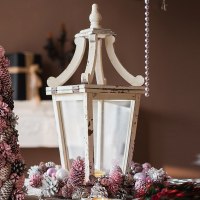 家柏饰(CORATED)粉红圣诞树花环松塔装饰品家用套餐圣诞节场景布置用品 实木风灯+蜡烛