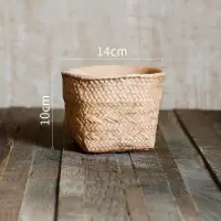家柏饰(CORATED)水泥花器装饰花盆编质感盆栽桌面摆件多肉阳台创意花园 草编造型水泥花盆(B)底部已打孔 大