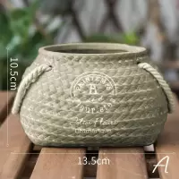编织口袋陶艺花盆 花器 花瓶 花篮 园艺庭院装饰ZAKKA A大号一个(底部有孔)(不能水培) 大