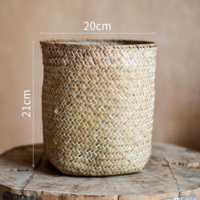 家柏饰(CORATED)自然编收纳筒篮子花筒装饰花器花盆套手工艺术民宿 草编筒(擦白)