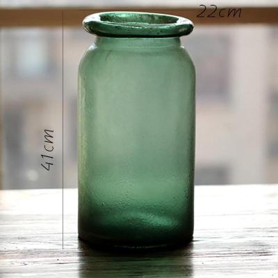 家柏饰(CORATED)大玻璃花瓶艺术玻璃器皿手工吹制拉制软装饰美式粗放HAN 潭绿柱形