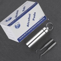 家柏饰(CORATED)迷你304不锈钢收纳盒随身携带便携式剔牙缝钩针套装迷你牙齿清洁 两不锈钢单头+金属瓶+酒精湿巾