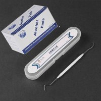 家柏饰(CORATED)迷你304不锈钢收纳盒随身携带便携式剔牙缝钩针套装迷你牙齿清洁 双头不锈钢+塑料盒+酒精湿巾