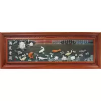 中式背景墙玉画挂件 客厅沙发单幅装饰画 东阳仿古木牌匾壁挂 梅花框鸿运当头 82*22030mm厚板