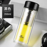 家柏饰(CORATED)双层玻璃杯男士家用水杯便携透明过滤茶水分离泡茶杯子女 [深滤网茶水分离]黑色350ml