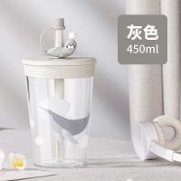 家柏饰(CORATED)吸管杯防摔大人杯子创意塑料杯个性潮流韩版水杯女随手杯 浅灰色