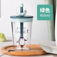 家柏饰(CORATED)吸管杯防摔大人杯子创意塑料杯个性潮流韩版水杯女随手杯 绿色
