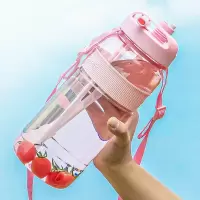 超大容量塑料水杯女带吸管便携太空杯子男夏天户外运动水壶2000ml 粉色2000ml[送吸管+背带]双吸嘴升级款