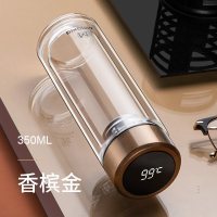 家柏饰(CORATED)智能玻璃杯男家用便携水杯创意车载茶水分离泡茶杯子女士个性潮流 [智能温显杯盖]金色350ml