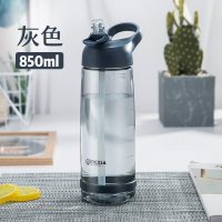 家柏饰(CORATED)防漏吸管杯大人便携运动水杯大容量男女塑料健身成人水壶情侣水杯 灰蓝色850ml