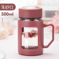 家柏饰(CORATED)玻璃杯女家用便携水杯少女风简约清新森系花茶杯子带把男 朱砂红500ml