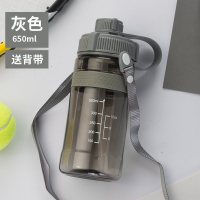 家柏饰(CORATED)大容量水杯女便携运动健身大水壶吸管杯大人塑料太空杯男防漏耐摔 灰色650ml(送背带+吸管)