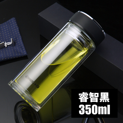 家柏饰(CORATED)玻璃杯双层便携水杯车载过滤男茶杯带盖家用杯子大容量500ml 350ml黑色