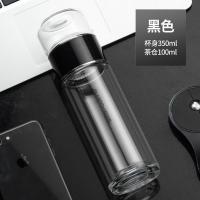 家柏饰(CORATED)双层玻璃杯男女士家用便携加厚水杯透明带盖茶水分离泡茶杯子 黑色350ML