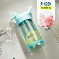 家柏饰(CORATED)吸管杯大人女少女塑料杯茶杯便携运动水杯子孕妇产妇夏天儿童家用 蓝色550ml[弹跳盖]
