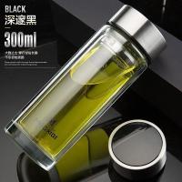 家柏饰(CORATED)玻璃杯便携双层水杯透明圆形带盖男女车载办公家用随手茶杯子 黑色300ml