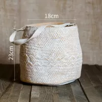 家柏饰(CORATED)水泥花器装饰花盆花筒花瓶吊篮盆栽摆件艺术户外别墅庭院 仿草编提桶花器(大)(底部无孔) 中