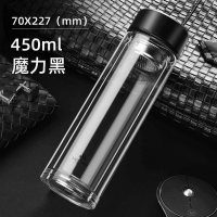 家柏饰(CORATED)双层玻璃杯男士家用水杯便携透明带盖茶水分离泡茶杯子女 [加厚底]魔力黑-450ml