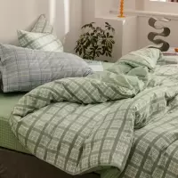 床上四件套全棉全棉套件床单三件套北欧简约浅忆冰霜绿