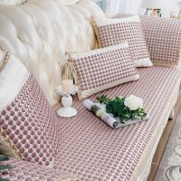 夏季陶瓷凉垫 客厅沙发凉席垫夏天款防滑欧式全包萬能套罩坐垫子 布艺+晶彩金沙红色 80*80