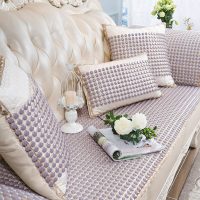 夏季陶瓷凉垫 客厅沙发凉席垫夏天款防滑欧式全包萬能套罩坐垫子 布艺+晶彩浅紫色 180*100