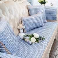 夏季陶瓷凉垫 客厅沙发凉席垫夏天款防滑欧式全包萬能套罩坐垫子 布艺+晶彩海蓝色 80*160