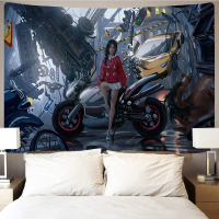 家柏饰(CORATED)摩托机车女孩背景布动漫床头卧室宿舍遮挡挂布壁毯挂毯 竖 图六 绒布130高*150宽厘米(横款)