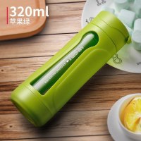 家柏饰(CORATED)双层家用带盖玻璃杯男女学生喝水杯便携泡茶杯创意透明杯子随手杯 苹果绿320ml