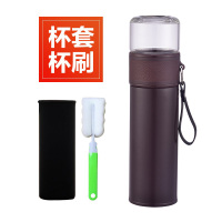 茶水分离杯不锈钢防摔家用泡茶杯男女便携保温水杯子定制logo OLS保温款泡茶师-咖啡色+杯套杯刷