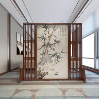 中式屏风隔断墙客厅玄关办公室酒店茶室装饰遮挡实木格栅定制座屏 C3胡桃木180*180CM 整装