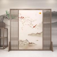 中式屏风隔断墙客厅玄关办公室酒店茶室装饰遮挡实木格栅定制座屏 胡桃木180*180CM左右镂空 整装