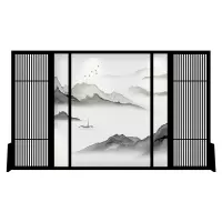 新中式屏风隔断客厅山水玄关别墅实木定制镂空酒店装饰格栅大座屏 乌金木:300*180cm高 整装