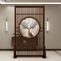 新中式屏风隔断客厅入户北欧栅栏轻奢风屏风实木镂空半透纱画座屏 厚5公分,宽度8公分大边框,咨询客服 整装