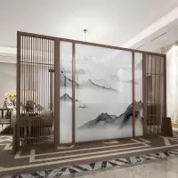 新中式屏风隔断客厅山水玄关别墅实木定制镂空酒店装饰格栅大座屏 花梨红木:300*180cm高 整装
