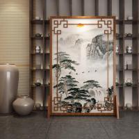 定制中式屏风客厅酒店山水镂空实木遮挡家用玄关隔断花鸟座屏 图案1胡桃木120*180