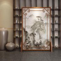 定制中式屏风客厅酒店山水镂空实木遮挡家用玄关隔断花鸟座屏 白蜡木120*180