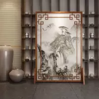 定制中式屏风客厅酒店山水镂空实木遮挡家用玄关隔断花鸟座屏 白蜡木120*180