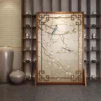 定制中式屏风客厅酒店山水镂空实木遮挡家用玄关隔断花鸟座屏 红橡木100*180