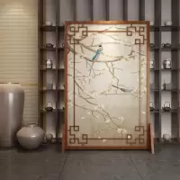 定制中式屏风客厅酒店山水镂空实木遮挡家用玄关隔断花鸟座屏 胡桃木120*180