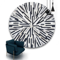 美帮汇北欧美式现代简约牛皮拼接地毯垫房 入户电脑椅卧室圆形ins