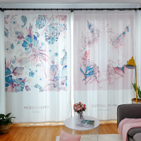 北欧风植物花朵窗帘棉麻粉色半遮光客厅女孩卧室美式落地窗窗帘布