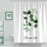 北欧ins绿植浴帘加厚防水布浴室厕所卫生间洗澡隔断帘套装免打孔