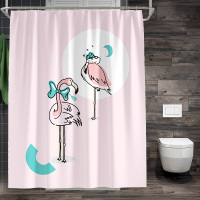 ins北欧风火烈鸟浴帘浴室防水布卫生间网红隔断帘子装饰简约蓝色