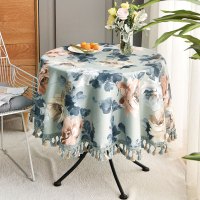 美式乡村复古藤椅小圆桌桌布田园清新茶几餐桌布艺北欧风圆形棉麻